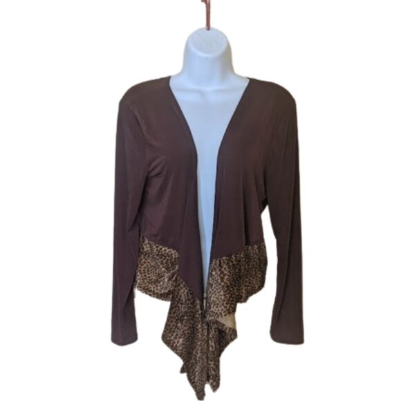---  Brown and Animal Print Cardigan Size Medium - Picture 2 of 5